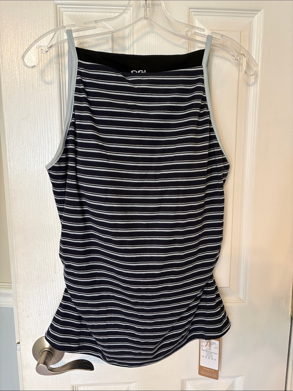 OGL Navy Blue, light blue and White Striped High Neck Bra Tank